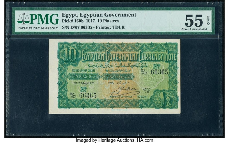 Egypt Egyptian Government 10 Piastres 27.5.1917 Pick 160b PMG About Uncirculated...