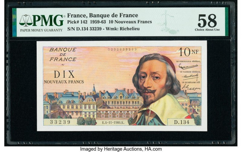 France Banque de France 10 Nouveaux Francs 4.11.1960 Pick 142 PMG Choice About U...