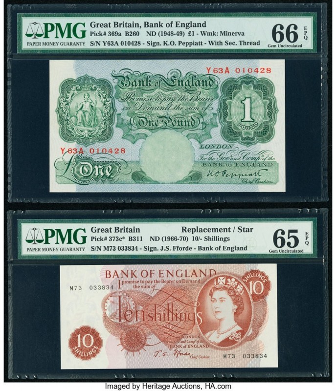 Great Britain Bank of England 1 Pound; 10 Shillings ND (1948-49); ND (1966-70) P...