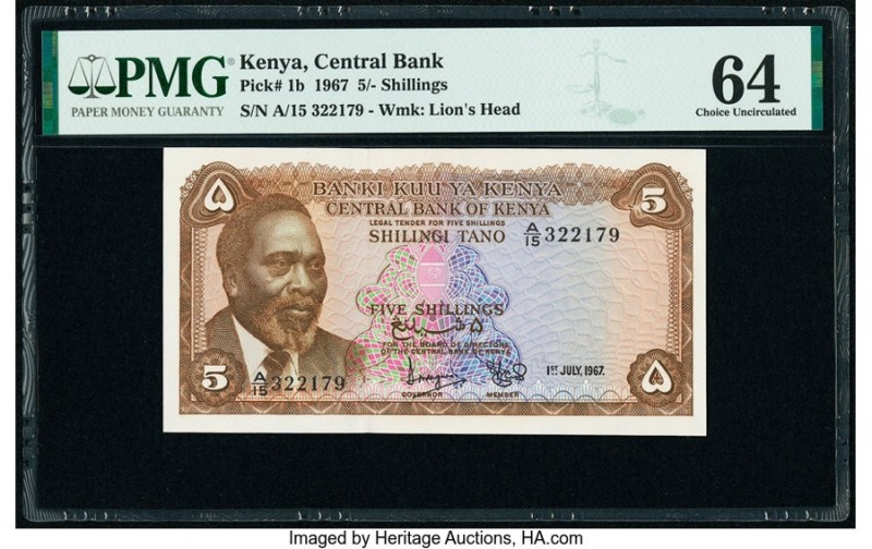 Kenya Central Bank of Kenya 5 Shillings 1.7.1967 Pick 1b PMG Choice Uncirculated...