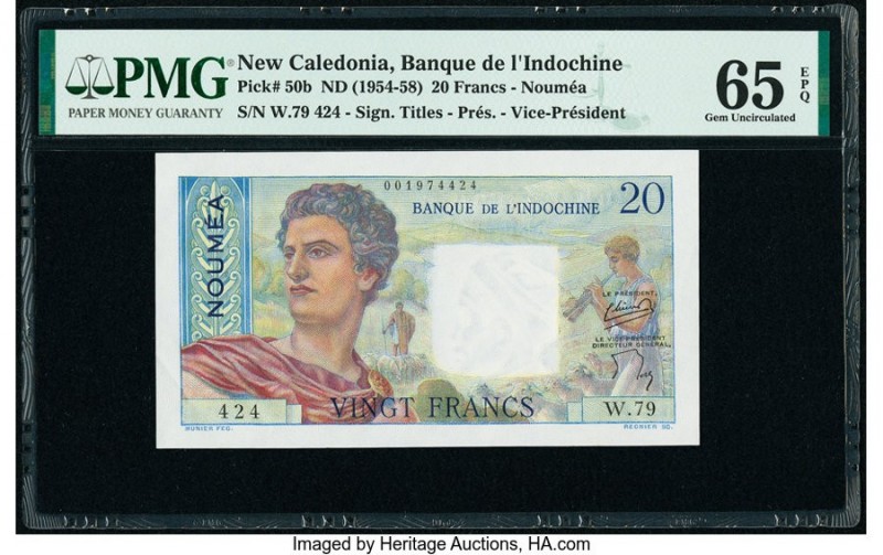 New Caledonia Banque de l'Indochine, Noumea 20 Francs ND (1954-58) Pick 50b PMG ...
