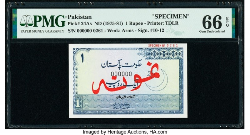Pakistan Government of Pakistan 1 Rupee ND (1975-81) Pick 24As Specimen PMG Gem ...