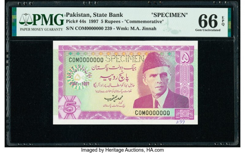 Pakistan State Bank of Pakistan 5 Rupees 1997 Pick 44s Commemorative Specimen PM...