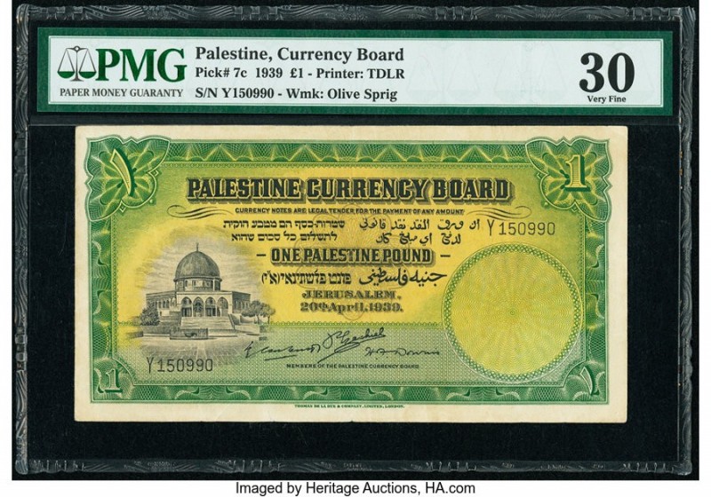 Palestine Palestine Currency Board 1 Pound 20.4.1939 Pick 7c PMG Very Fine 30. S...