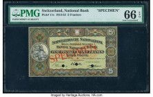 Switzerland National Bank 5 Franken 22.10.1936 Pick 11s Specimen PMG Gem Uncirculated 66 EPQ. Red Specimen overprints; three POCs.

HID09801242017

© ...