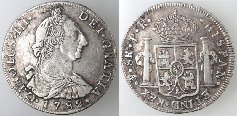 Monete Estere. Bolivia. Carlo III. 1759-1788. 8 Reales 1782 PR. Ag. km 106.2. Pe...