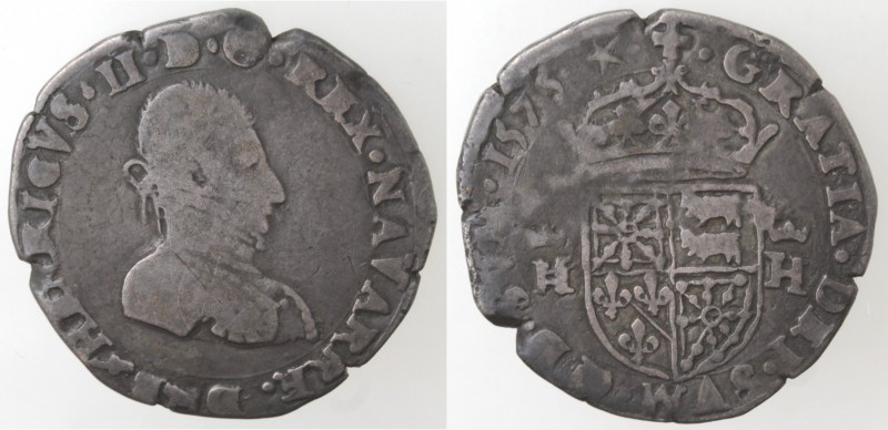 Monete Estere. Francia. Enrico II di Béarn, III de Navarre. 1572-1589. Mezzo Tes...