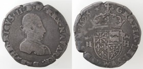 Francia. Enrico II di Béarn, III de Navarre. 1572-1589. Mezzo Testone 1575. Ag.