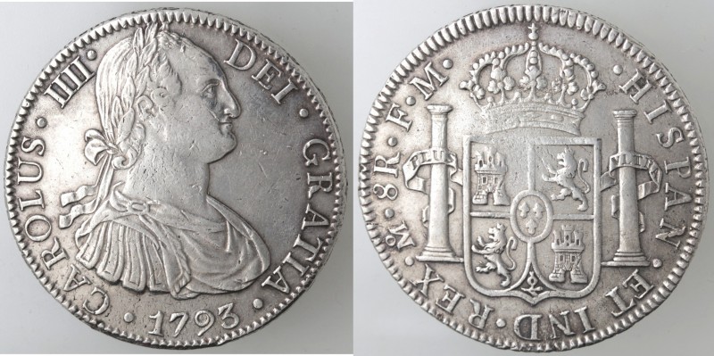 Monete Estere. Messico. Carlo IV. 1788-1808. 8 Reales 1793 FM. Ag. km 109. Peso ...