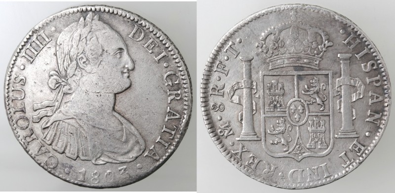 Monete Estere. Messico. Carlo IV. 1788-1808. 8 reales 1803 FT. Ag. K.M.109. Peso...