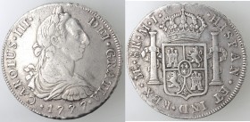 Peru'. Lima. MJ. Carlo III. 1759-1788. 8 Reales 1777. Ag.