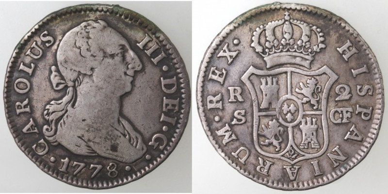Monete Estere. Spagna. Siviglia. Carlo III. 1759-1788. 2 Reales 1778. Ag. Cal. 1...