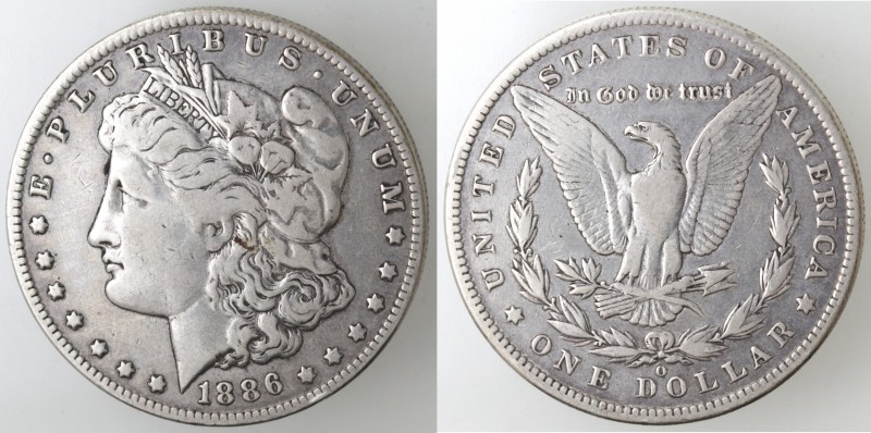 Monete Estere. USA. Dollaro Morgan 1886 O. Ag. KM 110. Peso 26,28 gr. qBB.