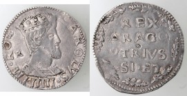 Napoli. Carlo V. 1516-1554. Carlino. R dietro la testa. Ag.