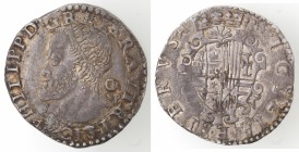 Napoli. Filippo II. 1554-1556. Tarì. GR/VP. Testa a sinistra. Ag.