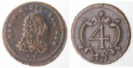 Napoli. Carlo di Borbone. 1734-1759. 4 Cavalli 1756. Ae.
