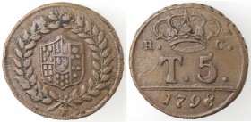 Napoli. Ferdinando IV. 1759-1799. 5 Tornesi 1798. Ae.