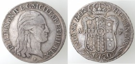 Napoli. Ferdinando IV. 1799-1803. Piastra 1802. Ag.