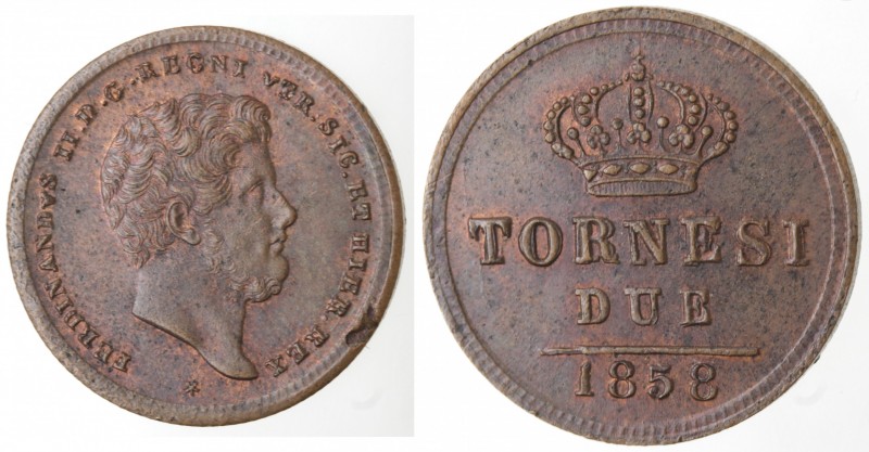 Zecche Italiane. Napoli. Ferdinando II. 1830-1859. 2 Tornesi 1858. Ae. Magliocca...