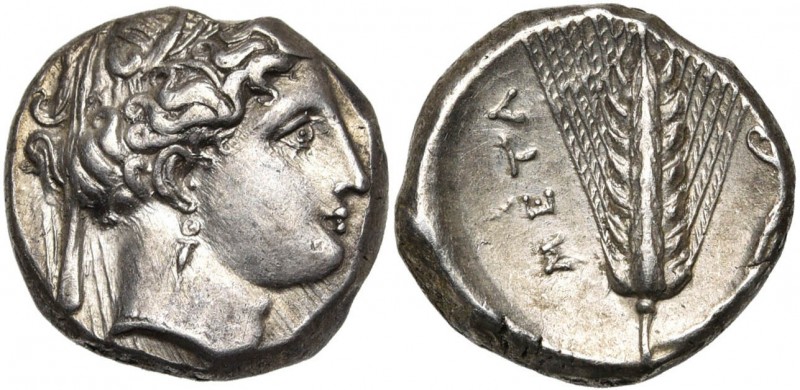 LUCANIE, METAPONTE, AR statère, vers 330 av. J.-C. D/ T. de Déméter à d., cour. ...