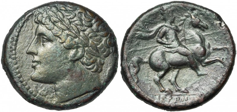 SICILE, SYRACUSE, Hiéron II (275-216), AE bronze. D/ T. l. à d. Derrière, une ai...