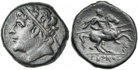 SICILE, SYRACUSE, Hiéron II (275-216), AE bronze. D/ T. diad. à g. R/ Cavalier au galop à d. En dessous, . A l''ex., IEPΩΝΟΣ. SNG ANS 953. 19,42g Pat...