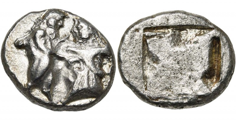 REGION THRACO-MACEDONIENNE, BERGE, AR statère, vers 500 av. J.-C. D/ Satyre avan...