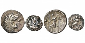 ROYAUME DE MACEDOINE, Alexandre III le Grand (336-323), lot de 2 p. en argent: tétradrachme, date incertaine, Aké; drachme, 323-319 av. J.-C., Sardes....