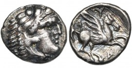ILLYRIE, DYRRHACHION, AR drachme, 350-300 av. J.-C. D/ T. d''Héraclès à d., coiffé de la dépouille de lion. R/ Δ-Y-P (rétrograde) Pégase volant à d. M...