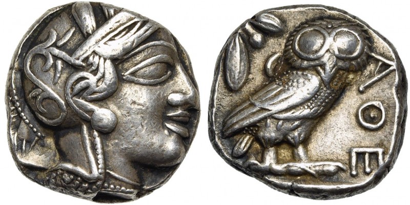 ATTIQUE, ATHENES, AR tétradrachme, vers 400 av. J.-C. D/ T. casquée d''Athéna à ...
