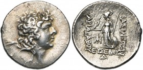 ROYAUME DE CAPPADOCE, Ariarathes IX Eusebes (101-87), AR drachme. D/ T. diad. à d. R/ BAΣΙΛΕΩΣ/ APIAPAΘOY/ EYΣEBOYΣ Athéna deb. à g., ten. une petite ...
