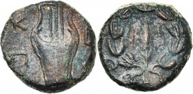 JUDEE, Révolte de Bar Kochba (132-135), AE moyen bronze, s.d. D/ L-HRWT YRWShLM (pour la liberté de Jérusalem) Palme dans une couronne d''olivier. R/ ...