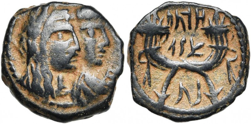 ROYAUME DE NABATEE, Aretas IV (-9-40), AE bronze, 39-40. D/ B. accolés à d. d''A...