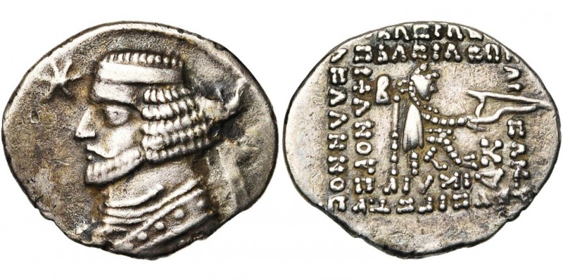 ROYAUME PARTHE, Orodes II (57-38), AR drachme, Kangavar. D/ B. diad. à g. Devant...