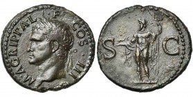 AGRIPPA (†12), AE as, Rome. Frappé sous Caligula. D/ M AGRIPPA L-F COS III T. à g., coiffée de la couronne rostrale. R/ S-C Neptune deb. à g., ten. un...