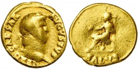 NERON (54-68), AV aureus, 65-66, Rome. D/ NERO CAESAR- AVGVSTVS T. l. à d. R/ Salus assise à g. sur un trône à dossier, ten. une patère dans la main d...