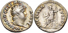 NERON (54-68), AR denier, 67-68, Rome. D/ IMP NERO CAESAR- AVG PP T. l. à d. R/ IVPPITER- CVSTOS Jupiter assis à g. sur un trône, ten. le foudre et un...