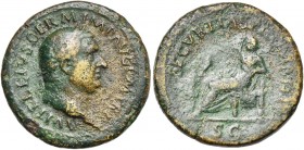 VITELLIUS (69-69), AE as, Rome. D/ A VITELLIVS GERM IMP AVG P M TR P T. l. à d. R/ SECVRITAS P ROMANI/ SC Securitas assise à g., la t. appuyée sur le ...