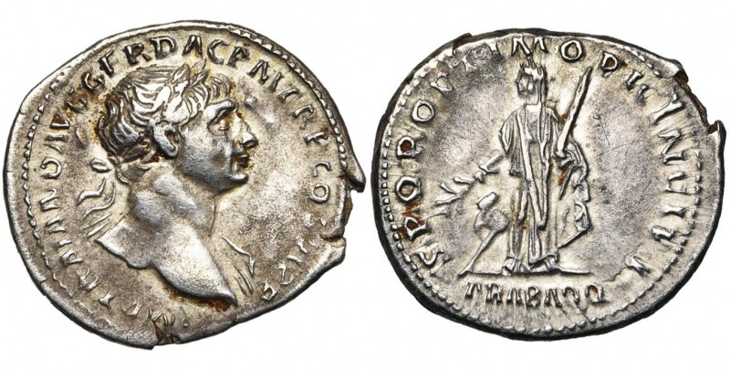 TRAJAN (98-117), AR denier, 112-117, Rome. D/ IMP TRAIANO AVG GER DAC P M TR P C...