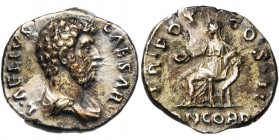 AELIUS César (136-138), AR denier, 137, Rome. D/ L· AELIVS - CAESAR B. dr. à d. R/ TR POT - COS II/ CONCORD Concordia assise à g. sur un trône, ten. u...