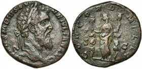 DIDIUS JULIANUS (193), AE sesterce, début mai (?) - 7 juin 193, Rome. D/ IMP CAES M DID SEV-ER IVLIAN AVG T. l. à d. R/ CONCORD MILIT/ S-C Concordia d...