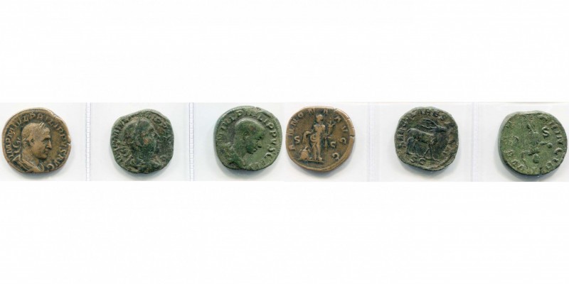 PHILIPPE Ier (244-249), lot de 3 bronzes: as (2), 244-249, R/ Annona; 248, R/ Ce...