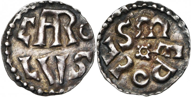 CAROLINGIENS, Charlemagne (768-814), AR denier, 771-793/794, Melle. D/ CΛRO/LVS ...