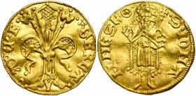 ALLEMAGNE, MAYENCE, Archevêché, Gerlach von Nassau (1353-1371), AV florin d''or au type florentin, 1353-1354, Eltville. D/ + GERLΛ''- ΛRE''· E Grand l...