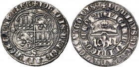 ESPAGNE, CASTILLE ET LEON, Juan Ier (1379-1390), AR real, Séville. D/ IOHN sous une couronne. R/ Quadrilobe aux armes écartelées de Castille et Leon, ...