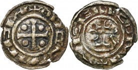 FRANCE, NORMANDIE, Duché, Richard II (996-1026), AR denier. D/ + RICHARDVS (rétrograde) Croix cantonnée de quatre globules. R/ Croix sur deux degrés, ...