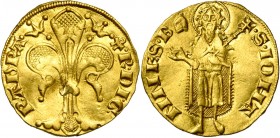 FRANCE, ORANGE, Principauté, Raymond IV (1340-1393), AV florin d''or au type florentin. D/ (cornet) ·R· DI· G·- P· AVRA Grande fleur de lis. R/ ·S· IO...