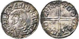 GRANDE-BRETAGNE, ROYAUME D''ANGLETERRE, Aethelred II (978-1016), AR penny, 997-1003, Londres. Long cross type. Monétaire Godman. D/ B. dr. à g. R/ + G...