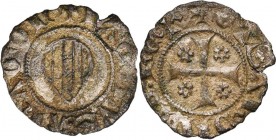ITALIE, SARDAIGNE, Jacques II d''Aragon (1291-1327), billon alfonsino minuto, 1324-1327, Bonaria. D/ + IACOBVS ARAGON Ecu d''Aragon en forme de coeur....