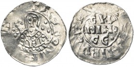 NEDERLAND, GRONINGEN, Bernulphus, bischop van Utrecht (1040-1054), AR denarius, Groningen. Vz/ + SCS BONIFA[]IR[] Bisschop met kromstaf van voren. Lin...